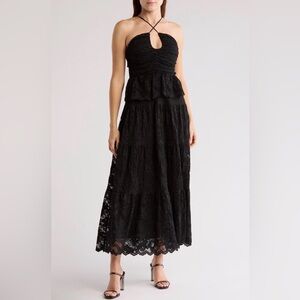 NSR Scallop Black Lace Flowy Midi‎ Dress